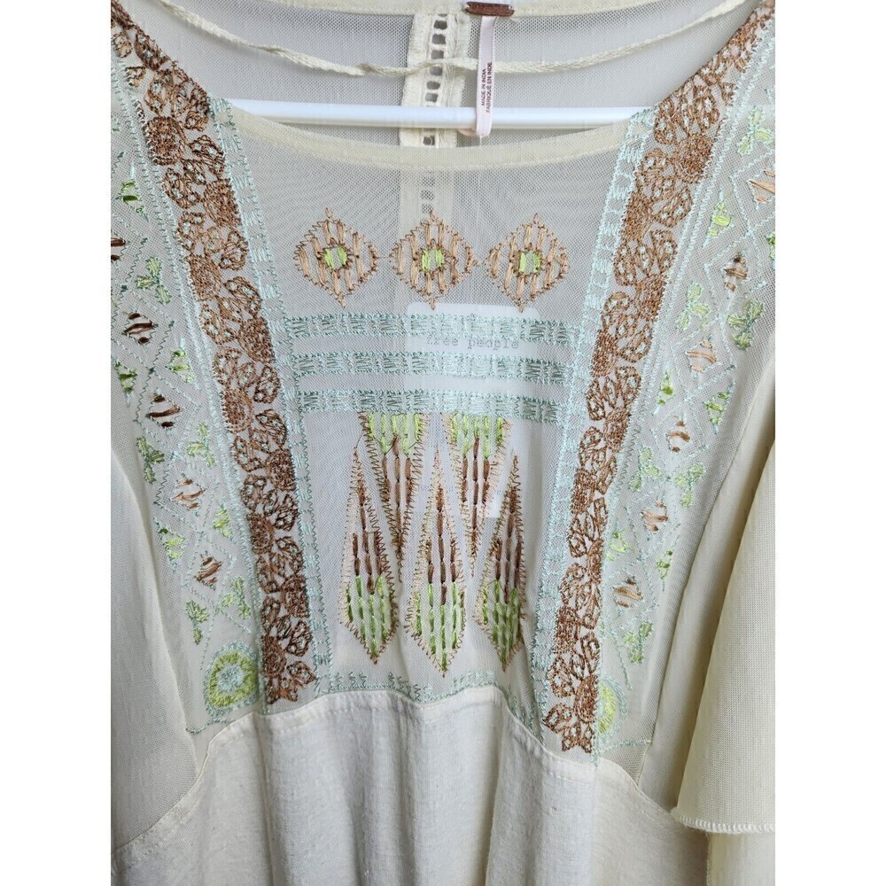 Free People OB651125 La Cienga Embroidered Tiered Ruffle Blouse Almond Sz XS NWT - Picture 2 of 9